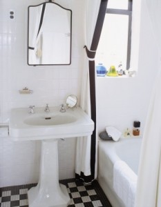 Classic white bathroom with black accents